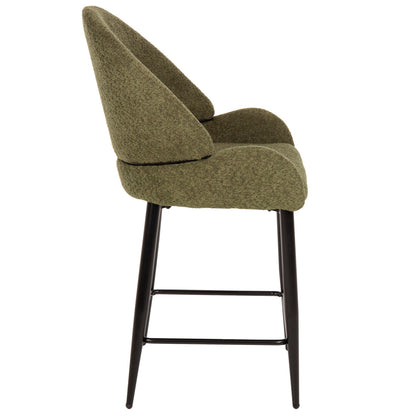 BAR STOOL MEDIUM HEIGHT ΗΜ8586.03 GREΕΝ BOUCLE FABRIC-BLACK METAL LEGS 55x62x105H cm