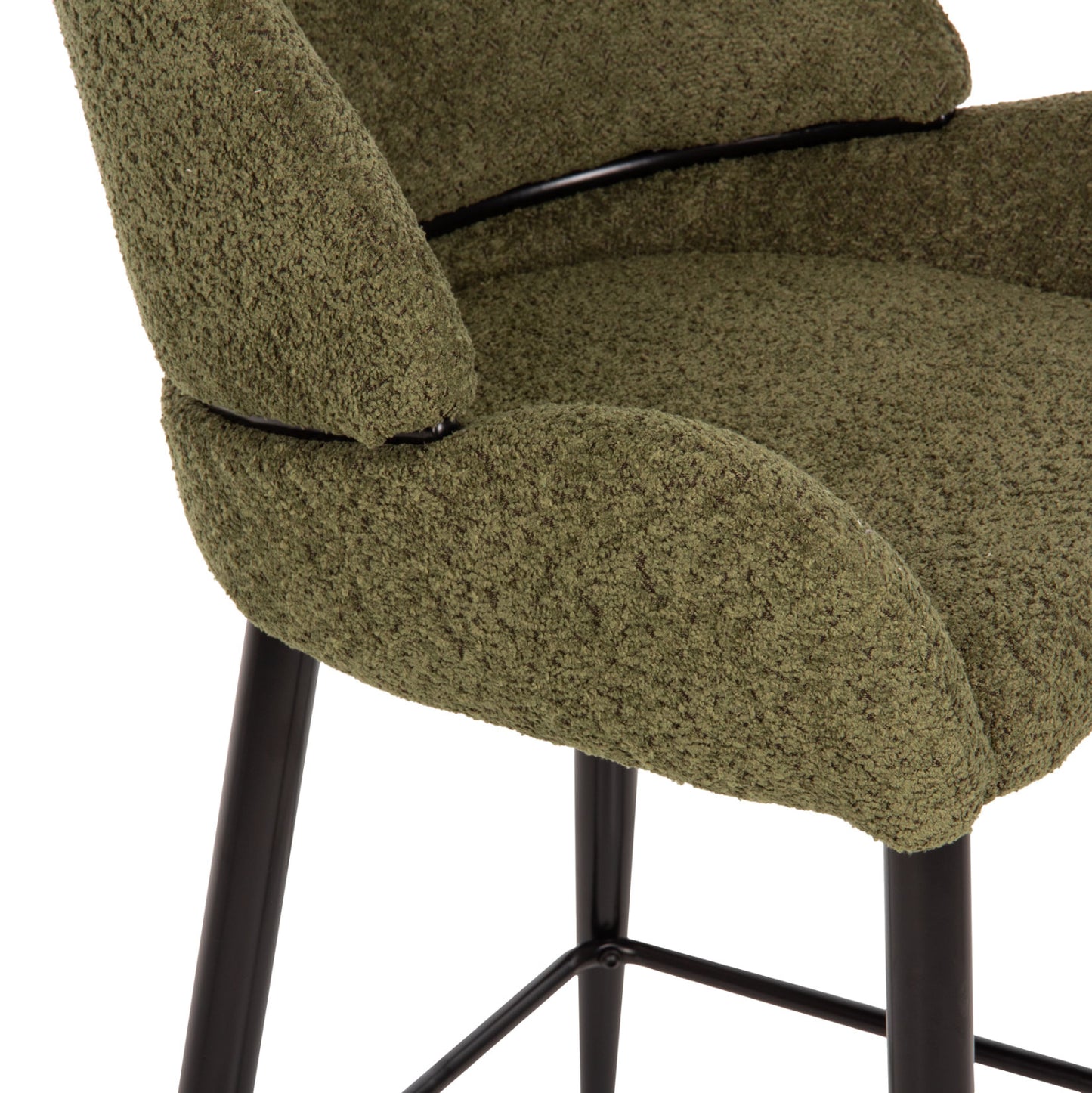BAR STOOL MEDIUM HEIGHT ΗΜ8586.03 GREΕΝ BOUCLE FABRIC-BLACK METAL LEGS 55x62x105H cm