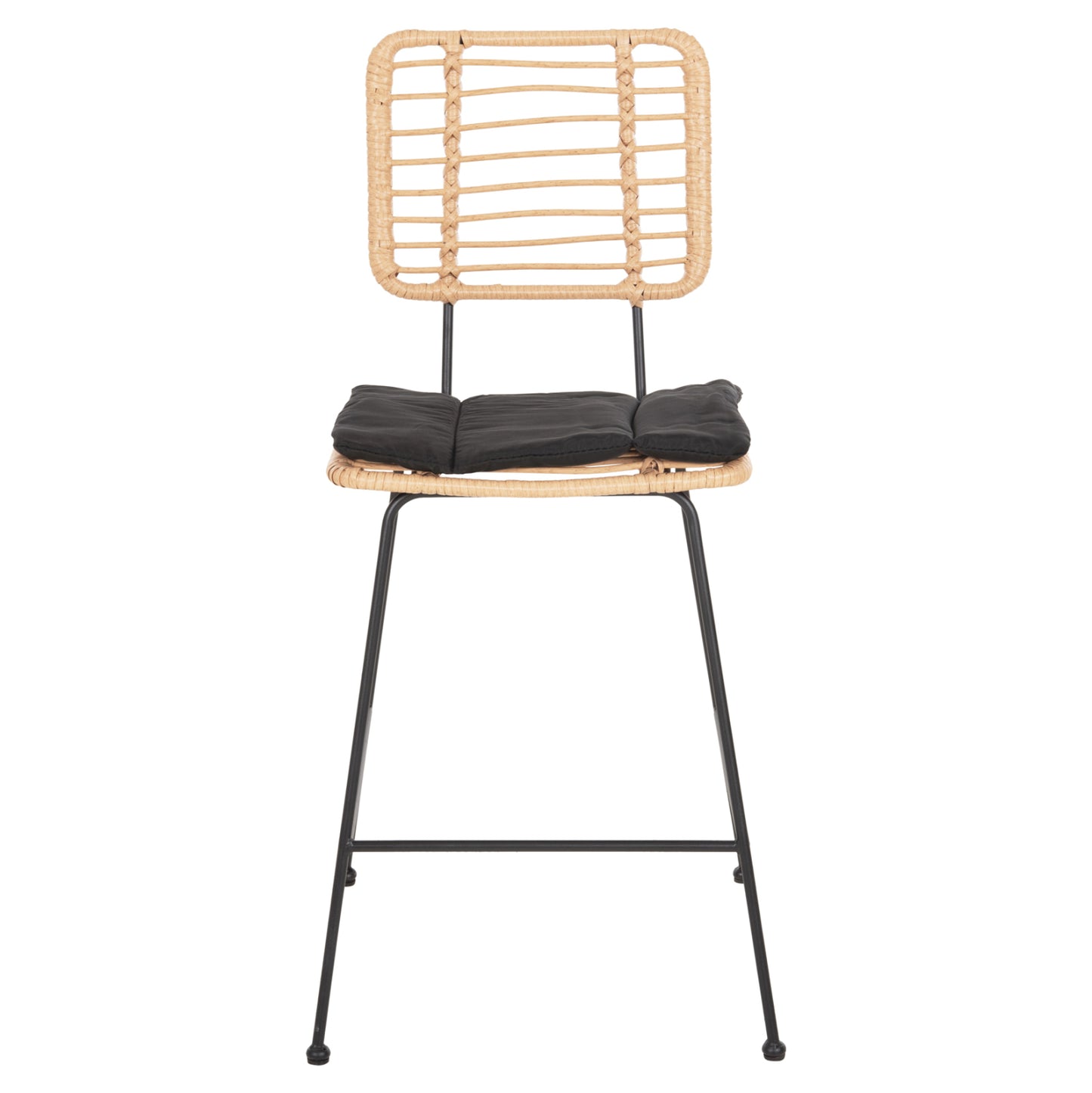 BAR STOOL MED.HEIGHT ALLEGRA HM5644.11 METAL&CUSHION BLACK-WICKER BEIGE 53x56x107Hcm.