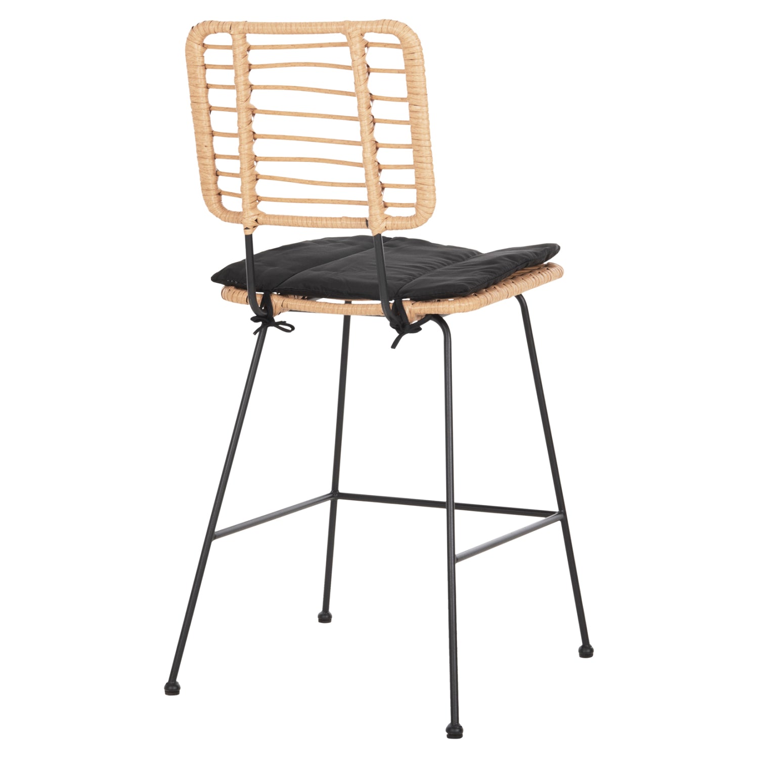 BAR STOOL MED.HEIGHT ALLEGRA HM5644.11 METAL&CUSHION BLACK-WICKER BEIGE 53x56x107Hcm.