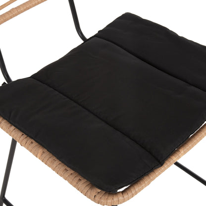 BAR STOOL MED.HEIGHT ALLEGRA HM5644.11 METAL&CUSHION BLACK-WICKER BEIGE 53x56x107Hcm.