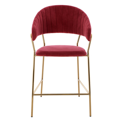 BAR STOOL MED.HEIGHT THEODORE HM8734.06 BURGUNDY RED VELVET--GOLDEN METAL FRAME 60x55x100Hcm.