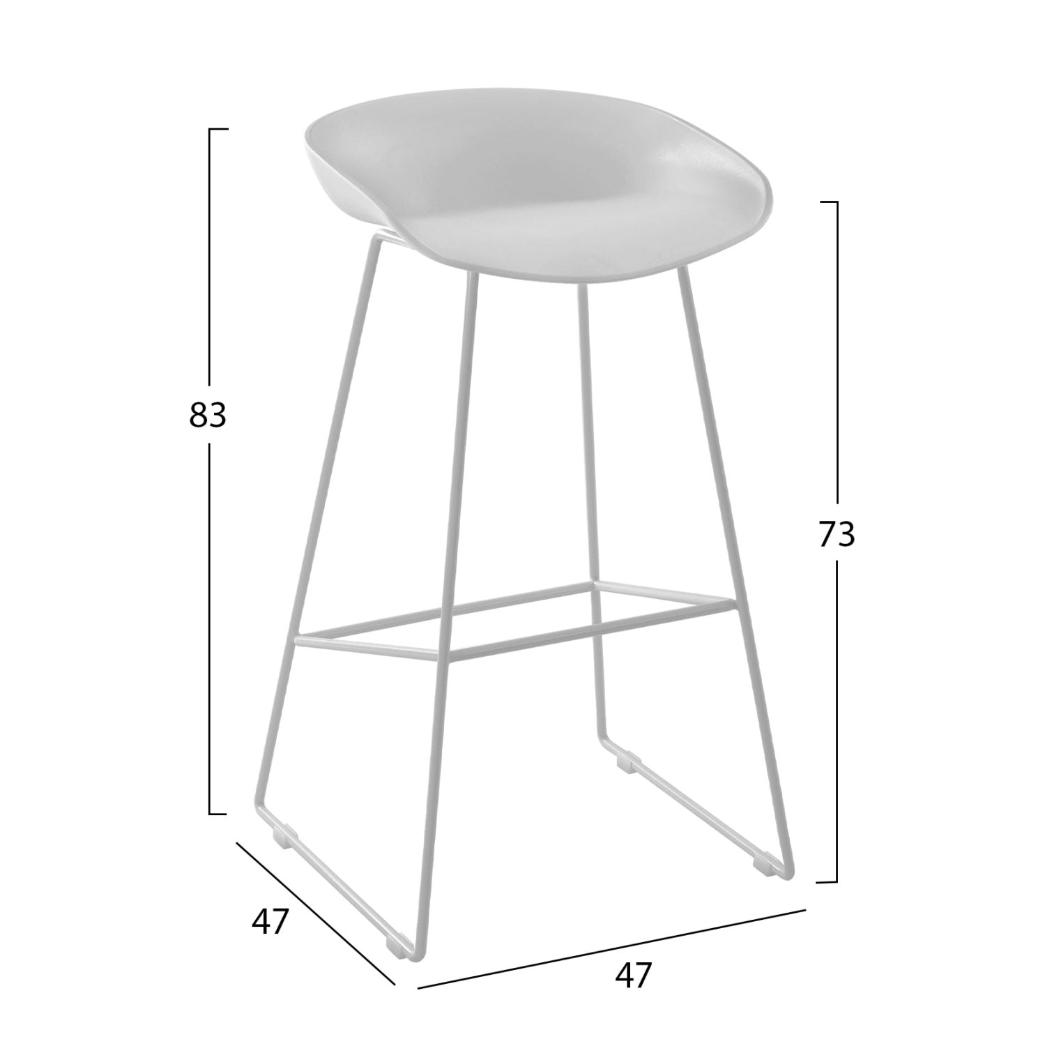 Stool HM8450.01 Metallic with seat PP White 47x47x83cm