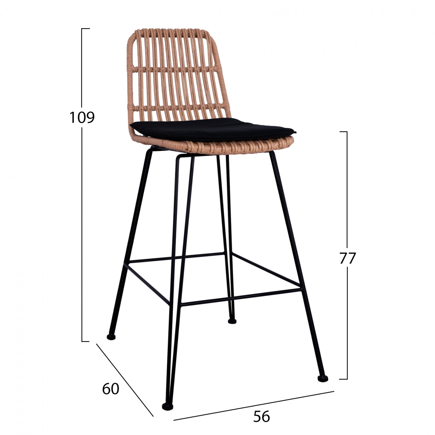 Metallic Stool with pillow Allegra HM5452 with wicker in beige color 56x60x109cm