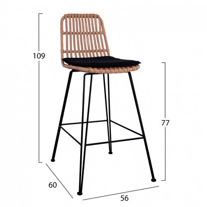 Metallic Stool with pillow Allegra HM5452 with wicker in beige color 56x60x109cm