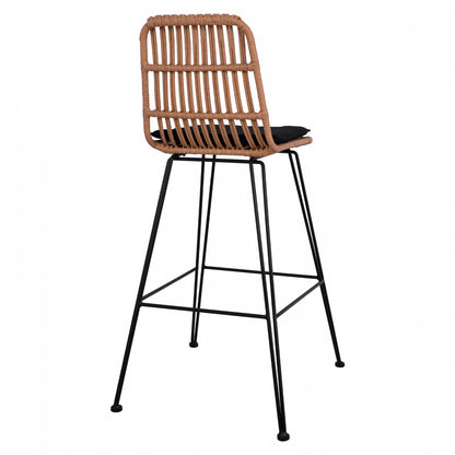 Metallic Stool with pillow Allegra HM5452 with wicker in beige color 56x60x109cm