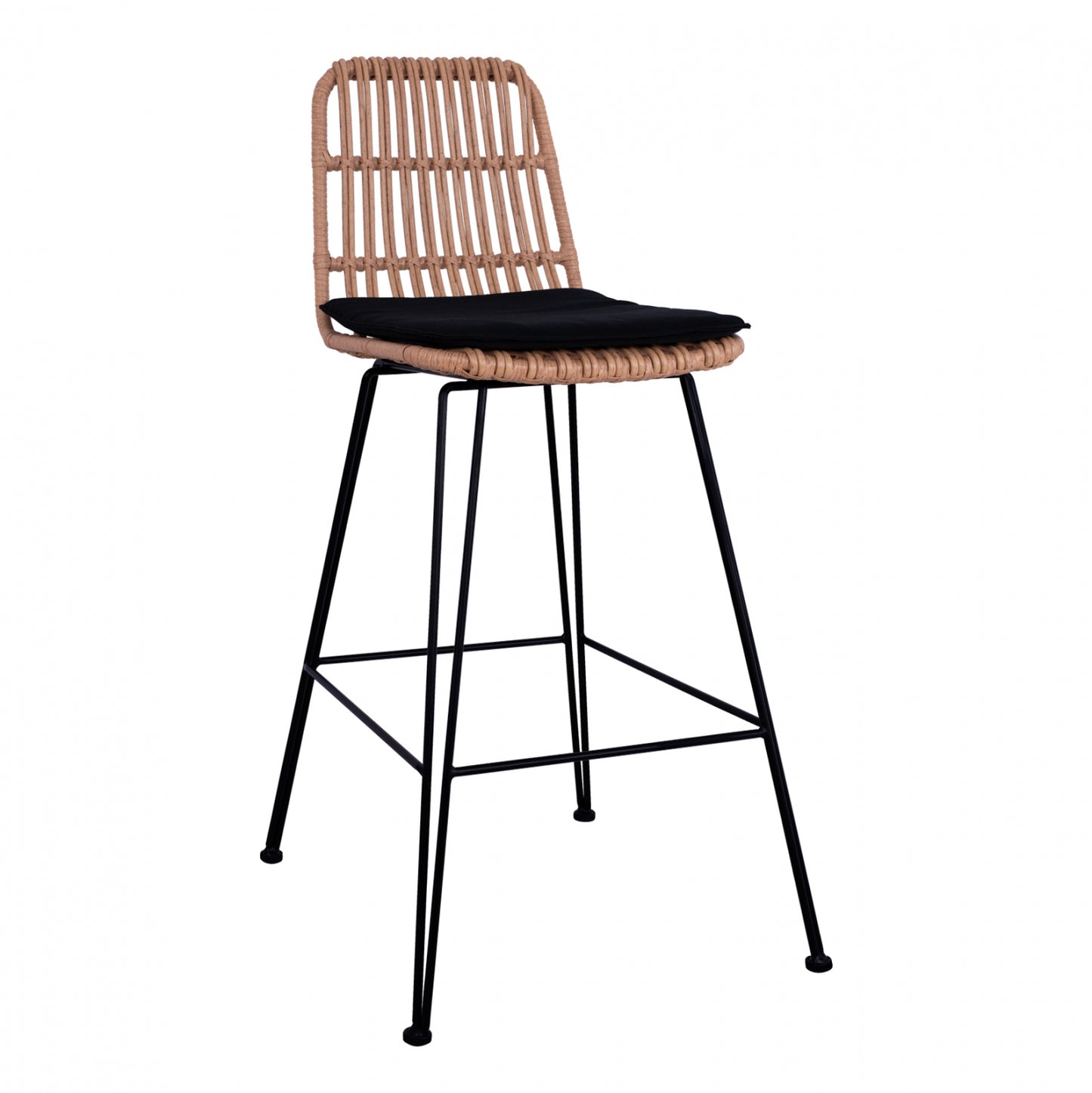 Metallic Stool with pillow Allegra HM5452 with wicker in beige color 56x60x109cm
