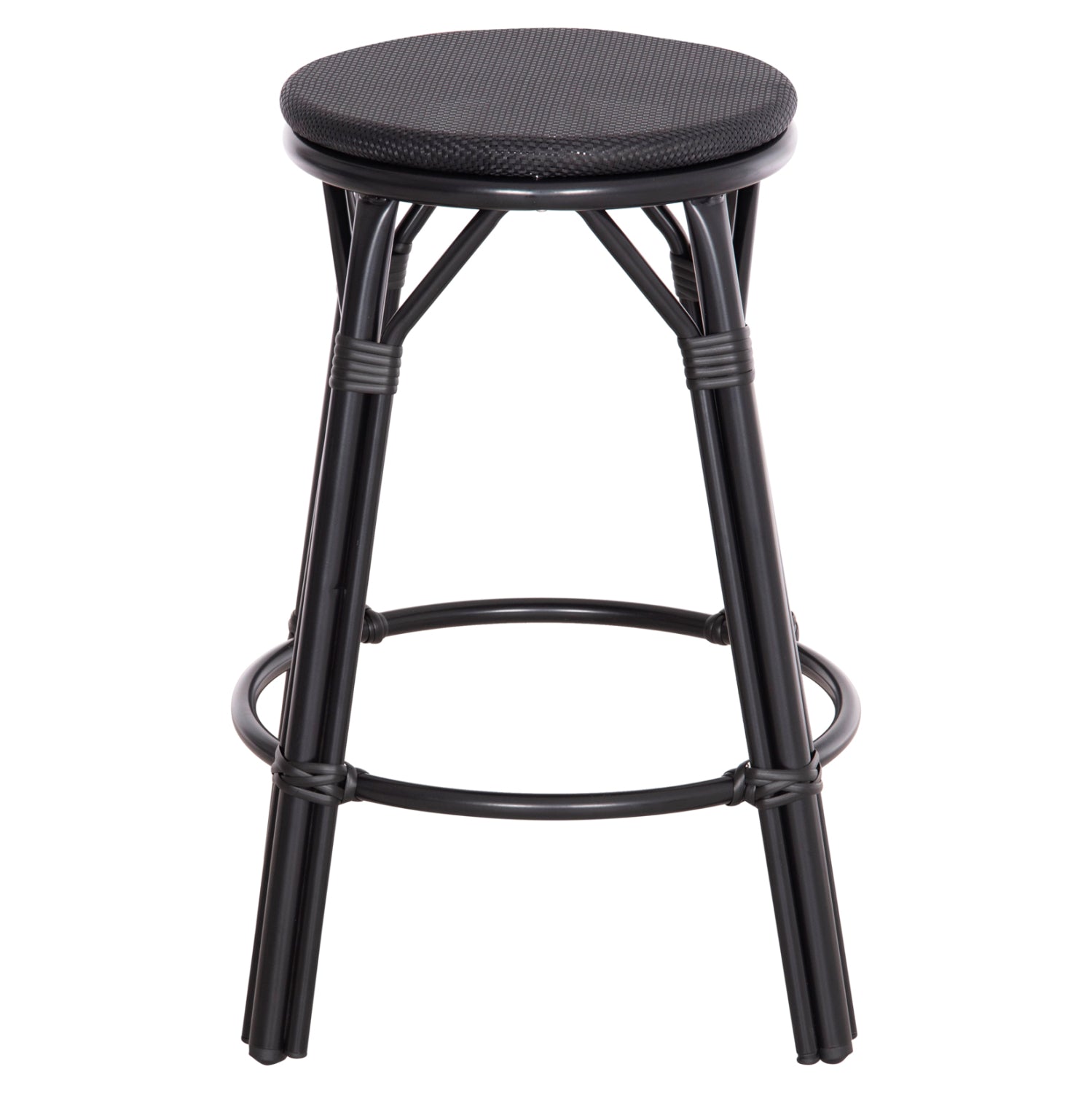 ALUMINUM MEDIUM HEIGHT BAR STOOL CHINO HM6286.02 BAMBOO LOOK & TEXTILENE IN BLACK 43x43x65Hcm.