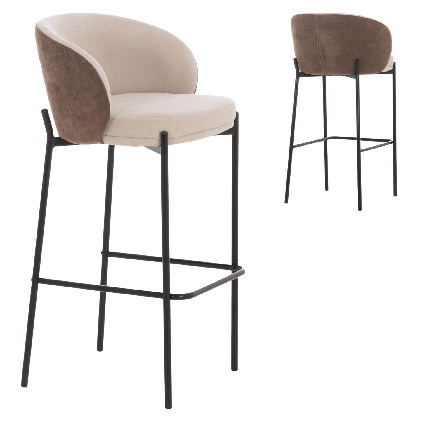 BAR STOOL DETTON HM18430.02 BEIGE/BROWN FABRIC--BLACK METAL FRAME 55x50x97Hcm.