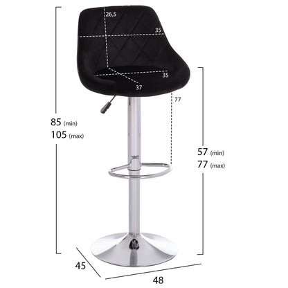 BAR STOOL ROSE HM204.44 CHROMED BASE & SUSPENSION & BLACK VELVET 48x45x105Hcm.