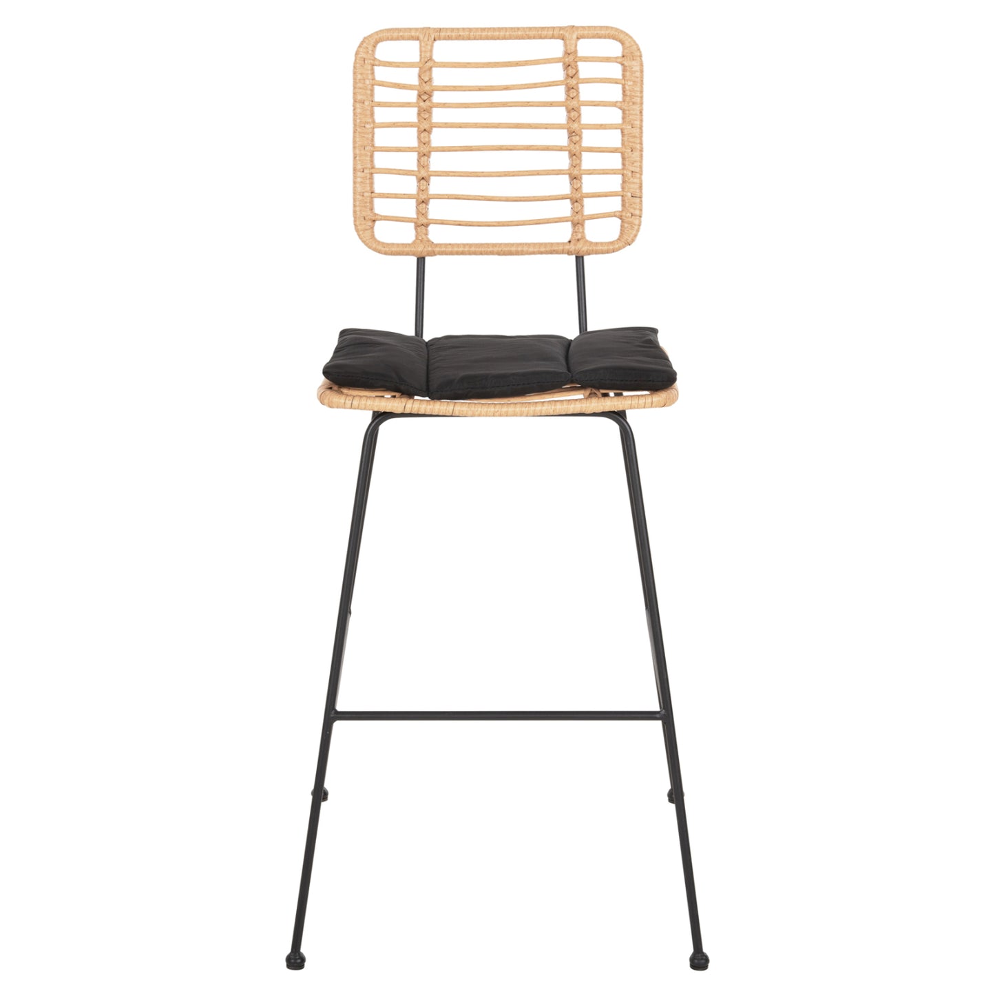 BAR STOOL ALLEGRA HM5455.11 METAL&CUSHION BLACK-WICKER BEIGE 56x59x116.5Hcm.