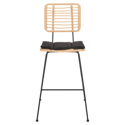 BAR STOOL ALLEGRA HM5455.11 METAL&CUSHION BLACK-WICKER BEIGE 56x59x116.5Hcm.