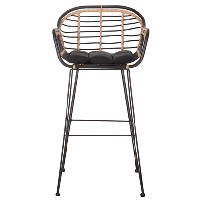 BAR STOOL ALLEGRA HM5690.11 METAL&CUSHION BLACK-WICKER BEIGE 55x54x108Hcm.
