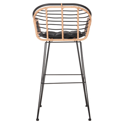 BAR STOOL ALLEGRA HM5690.11 METAL&CUSHION BLACK-WICKER BEIGE 55x54x108Hcm.