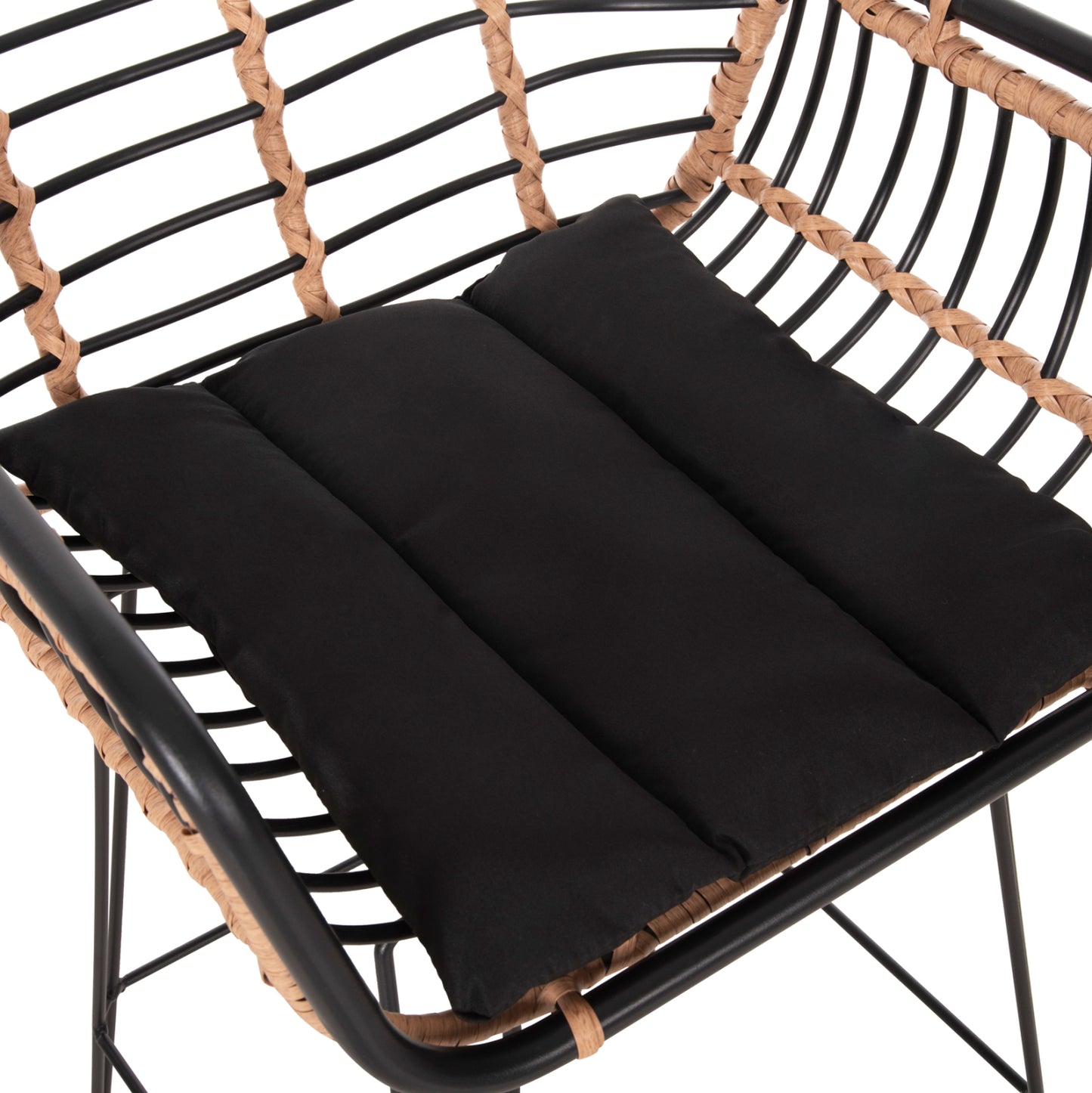 BAR STOOL ALLEGRA HM5690.11 METAL&CUSHION BLACK-WICKER BEIGE 55x54x108Hcm.