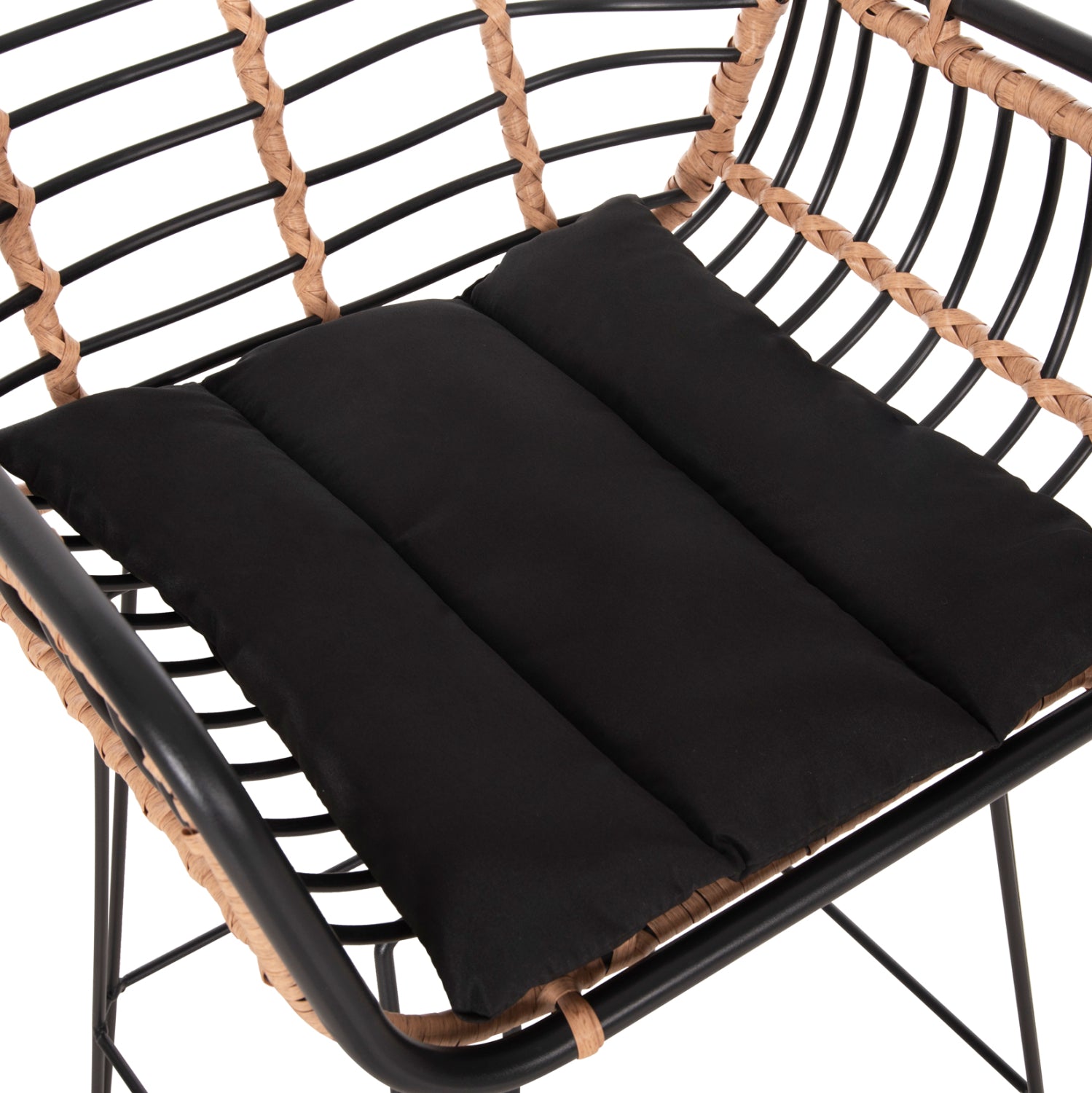 BAR STOOL ALLEGRA HM5690.11 METAL&CUSHION BLACK-WICKER BEIGE 55x54x108Hcm.