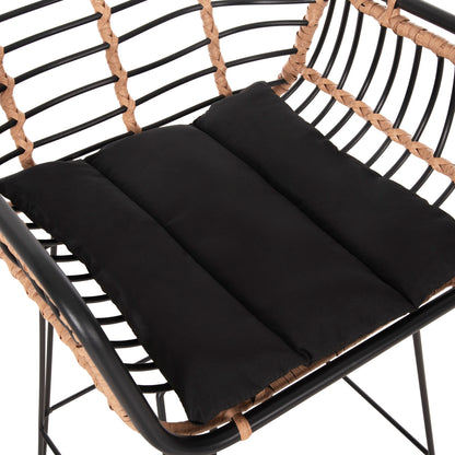 BAR STOOL ALLEGRA HM5690.11 METAL&CUSHION BLACK-WICKER BEIGE 55x54x108Hcm.