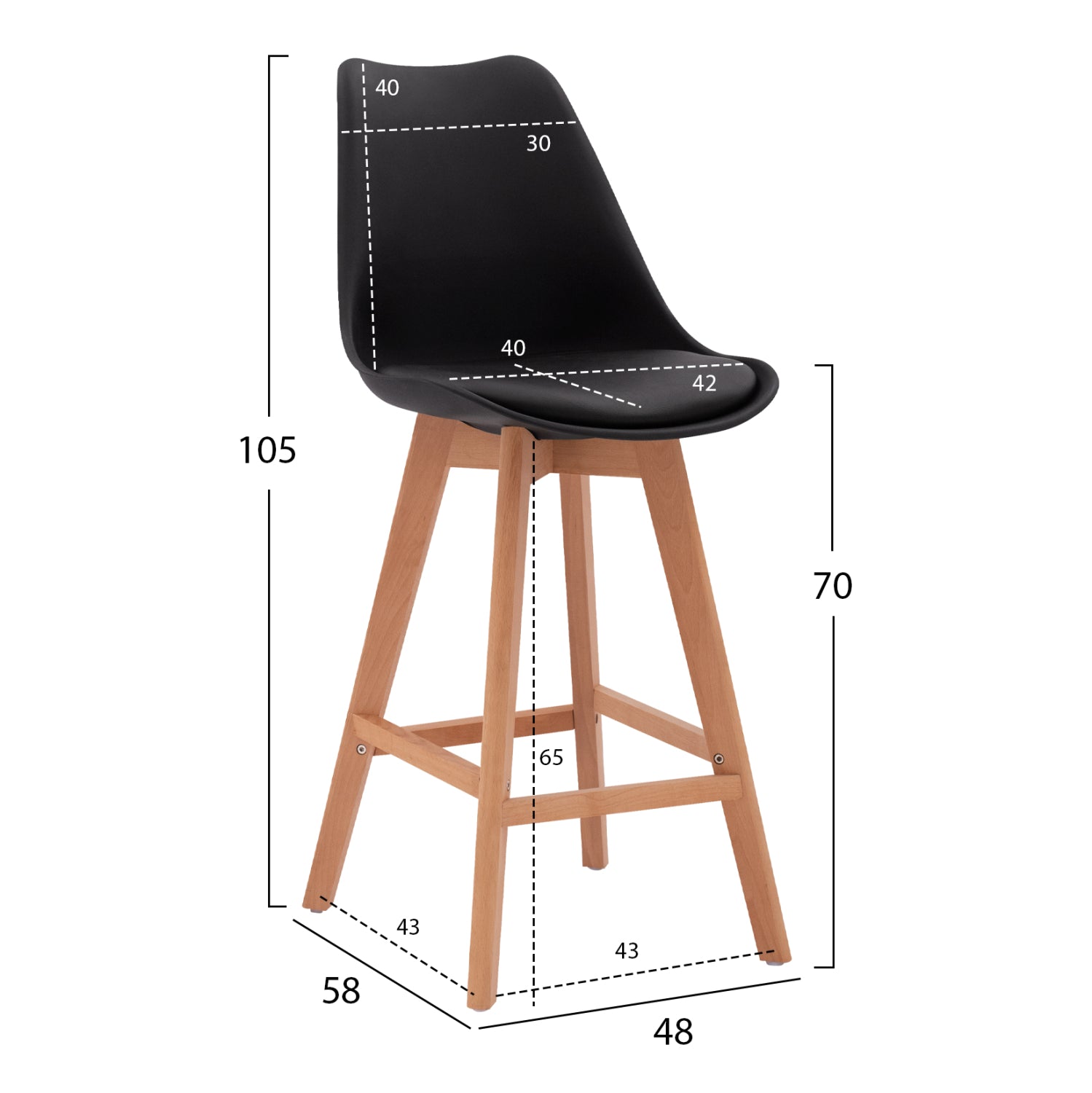 Bar Stool Vegas HM8000.12 Black 48x58x105 cm