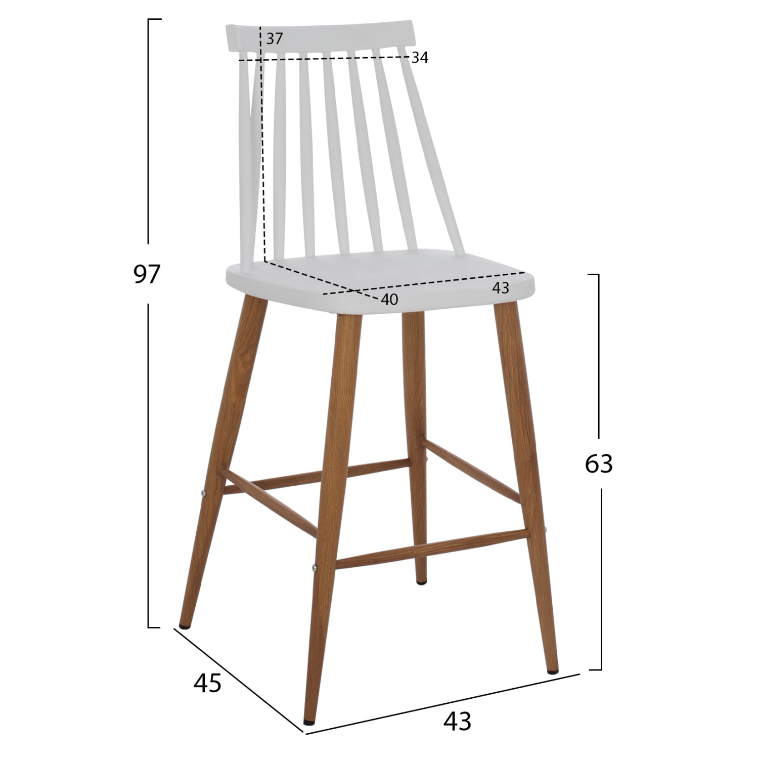 BAR STOOL HM9300.01 WHITE MEDIUM HEIGHT 43x45x97Η
