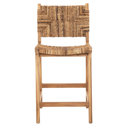 BAR STOOL WALTER HM9842 TEAK WOOD IN NATURAL-RUSH MATT 46x55x96Hcm.