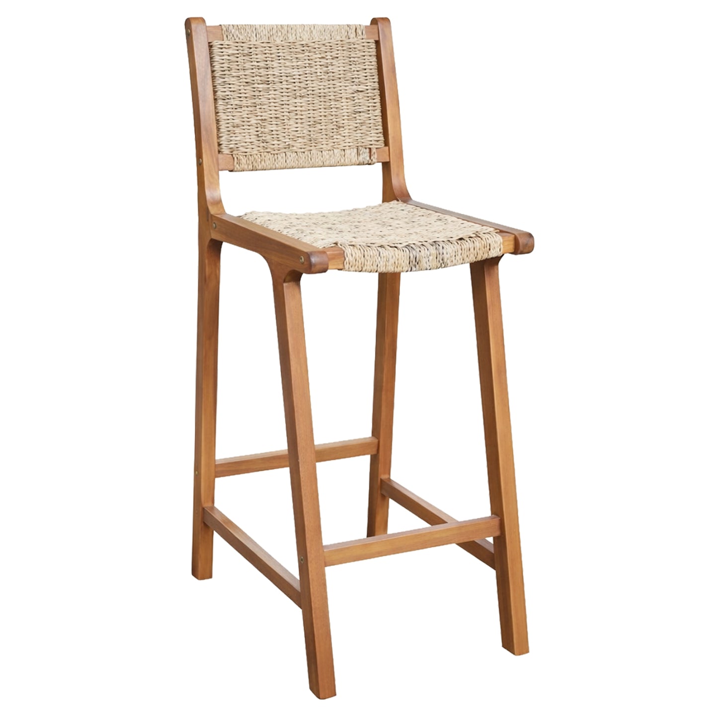 BAR STOOL WITH BACKREST RUEN HM6515 ACACIA WOOD IN NATURAL-TWIST WICKER 40x56x112Hcm.
