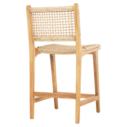 BAR STOOL WITH BACKREST NESHA HM9381.11 TEAK WOOD & VIRO ROPE 46x48.5x96Η cm.