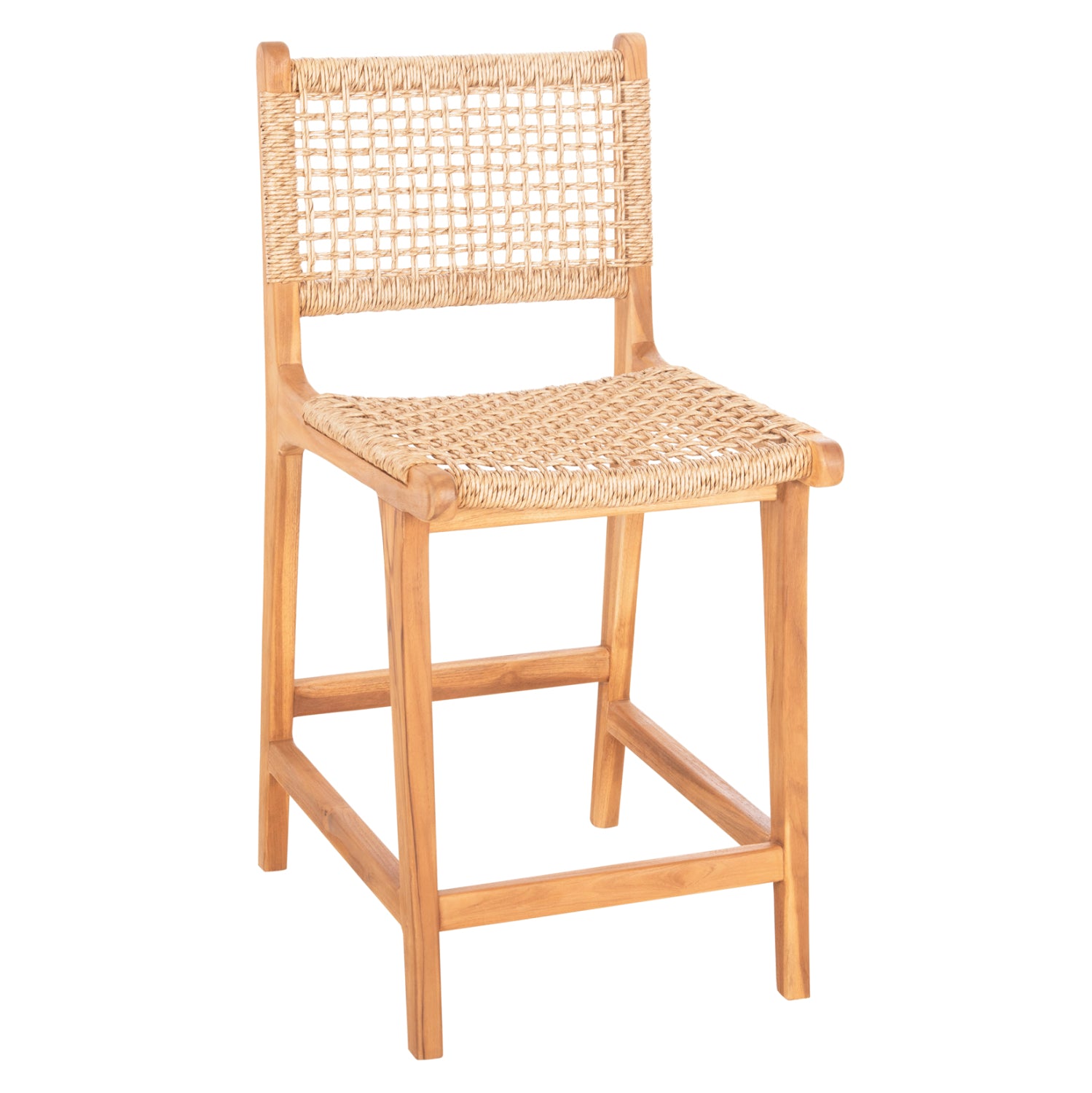 BAR STOOL WITH BACKREST NESHA HM9381.11 TEAK WOOD & VIRO ROPE 46x48.5x96Η cm.