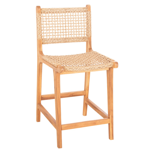 BAR STOOL WITH BACKREST NESHA HM9381.11 TEAK WOOD & VIRO ROPE 46x48.5x96Η cm.