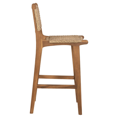 BAR STOOL WITH BACKREST NESHA HM9788 TEAK WOOD IN NATURAL-BEIGE ROPE 45x57x110Hcm.