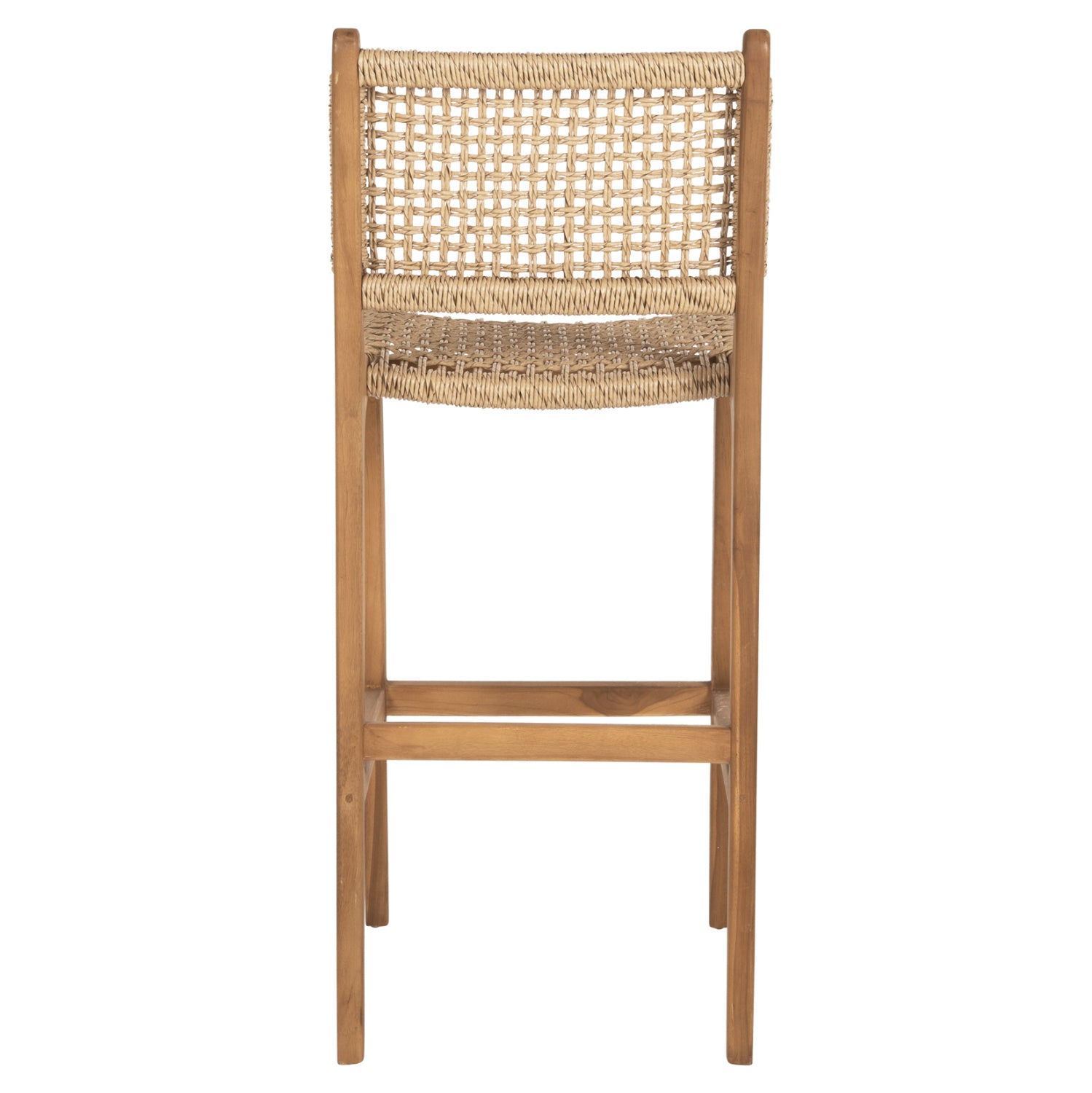 BAR STOOL WITH BACKREST NESHA HM9788 TEAK WOOD IN NATURAL-BEIGE ROPE 45x57x110Hcm.
