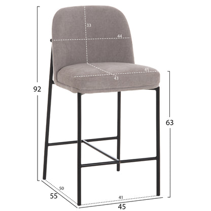BAR STOOL MED.HEIGHT MANIDO HM18427.01 GREY FABRIC--BLACK METAL FRAME 45x55x92Hcm.