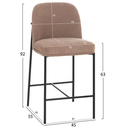 BAR STOOL MED.HEIGHT MANIDO HM18427.02 TAUPE FABRIC--BLACK METAL FRAME 45x55x92Hcm.