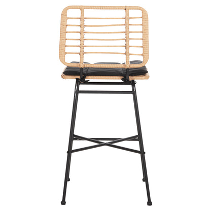 BAR STOOL MEDIUM HEIGHT ALLEGRA HM5709.11 METAL&CUSHION BLACK-WICKER BEIGE 46x46x99Hcm.