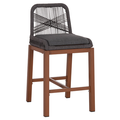 BAR STOOL MEDIUM HEIGHT HOWARD HM5791.22 ALUMINUM IN BROWN--DARK GREY ROPE 47.5x55x94.5Hcm.