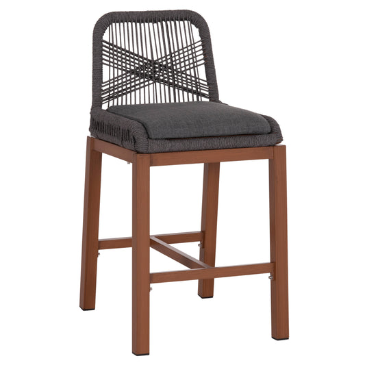 BAR STOOL MEDIUM HEIGHT HOWARD HM5791.22 ALUMINUM IN BROWN--DARK GREY ROPE 47.5x55x94.5Hcm.