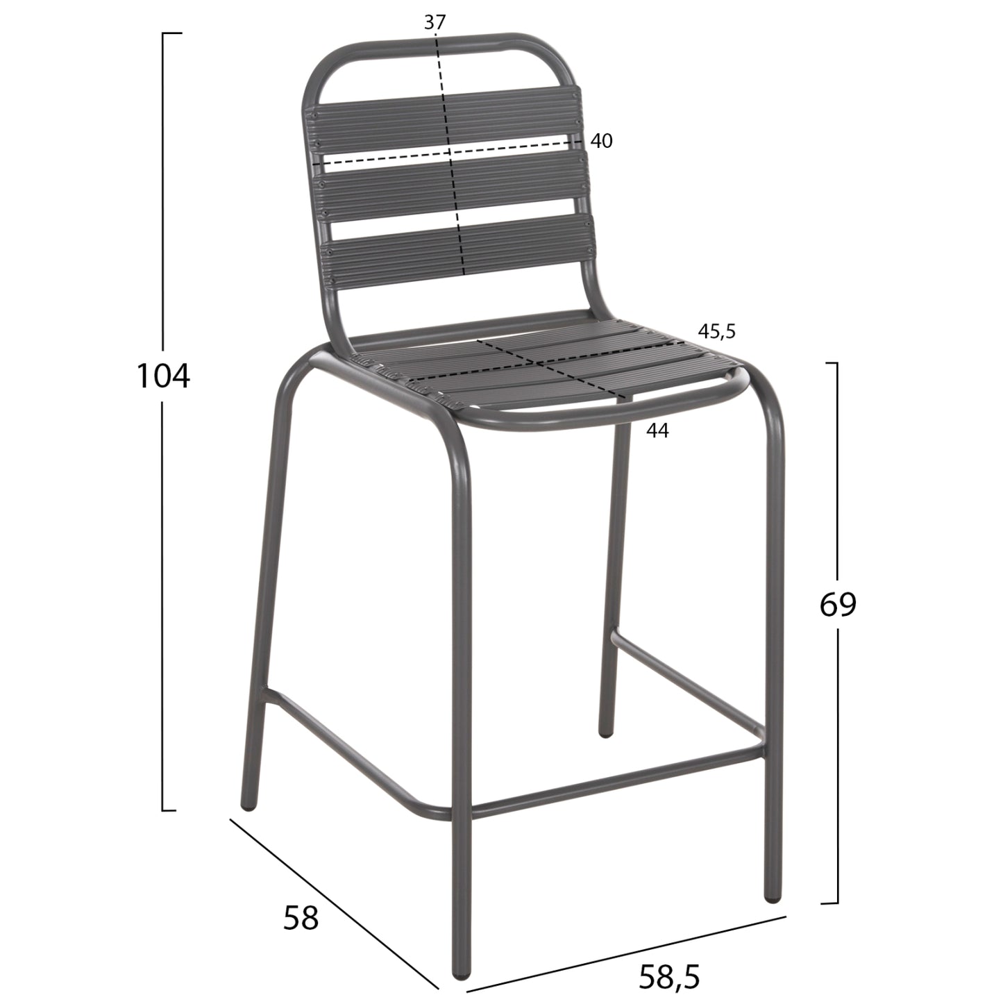 BAR STOOL MEDIUM HEIGHT LAURA HM6065.01 METAL FRAME AND ALUMINUM IN GREY 58.5x58x104H cm.