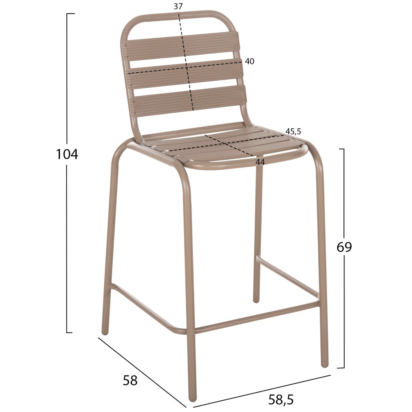BAR STOOL MEDIUM HEIGHT LAURA HM6065.04 METAL FRAME AND ALUMINUM IN CHAMPAGNE COLOR 58.5x58x104H