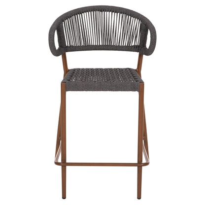 BAR STOOL MEDIUM HEIGHT EULO HM6087.01 ALUMINUM IN WALNUT-SYNTHETIC RATTAN IN GREY 60x60x99Hcm.