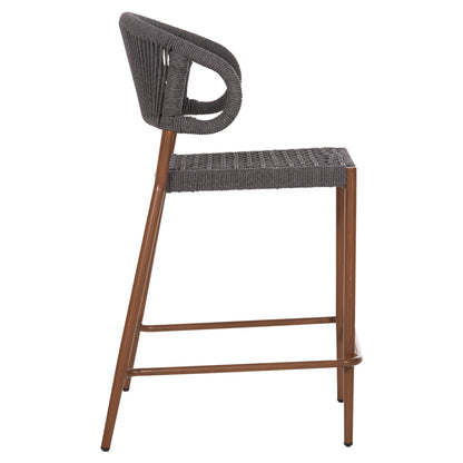 BAR STOOL MEDIUM HEIGHT EULO HM6087.01 ALUMINUM IN WALNUT-SYNTHETIC RATTAN IN GREY 60x60x99Hcm.