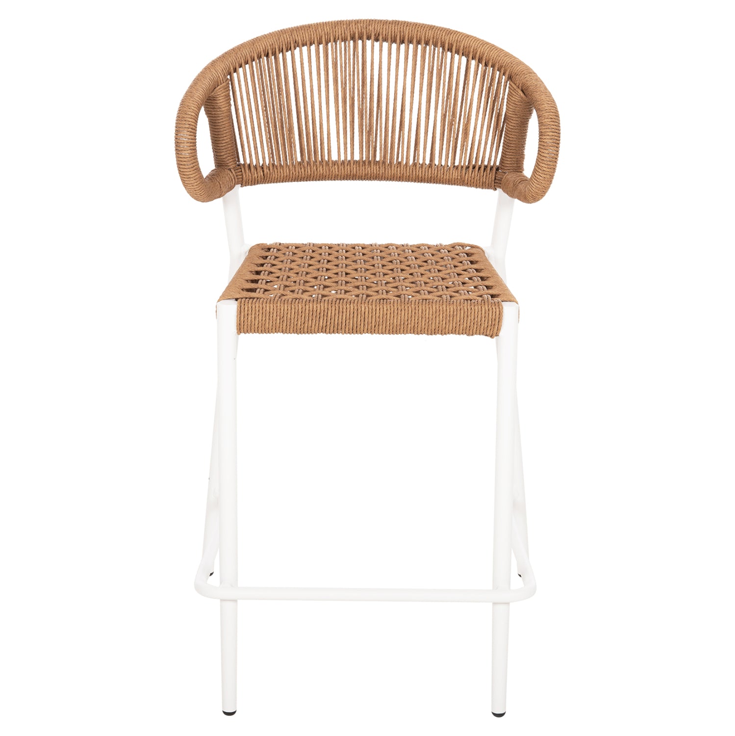 BAR STOOL MEDIUM HEIGHT EULO HM6087.02 ALUMINUM IN WHITE-SYNTHETIC RATTAN IN BEIGE 60x60x99Hcm.