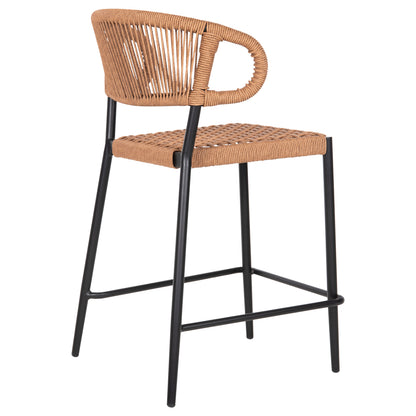 BAR STOOL MEDIUM HEIGHT EULO HM6087.03 ALUMINUM BLACK-SYNTHETIC RATTAN 60x56,5x99Hcm.