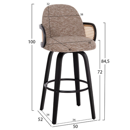 BAR STOOL SWIVEL BECKER HM18251.03 PLYWOOD IN BLACK--FABRIC IN BROWN 50x52x100Hcm.