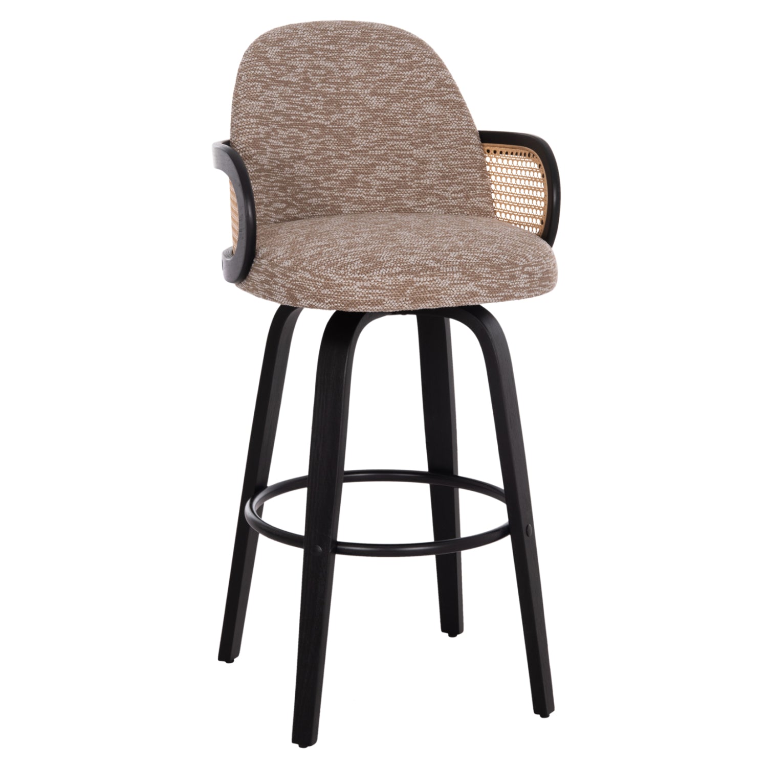 BAR STOOL SWIVEL BECKER HM18251.03 PLYWOOD IN BLACK--FABRIC IN BROWN 50x52x100Hcm.