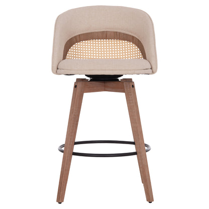 BAR STOOL SWIVEL RIKI HM18253.01 WOODEN LEGS--BEIGE FABRIC 51x53x94Hcm.