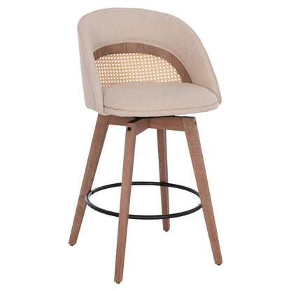 BAR STOOL SWIVEL RIKI HM18253.01 WOODEN LEGS--BEIGE FABRIC 51x53x94Hcm.