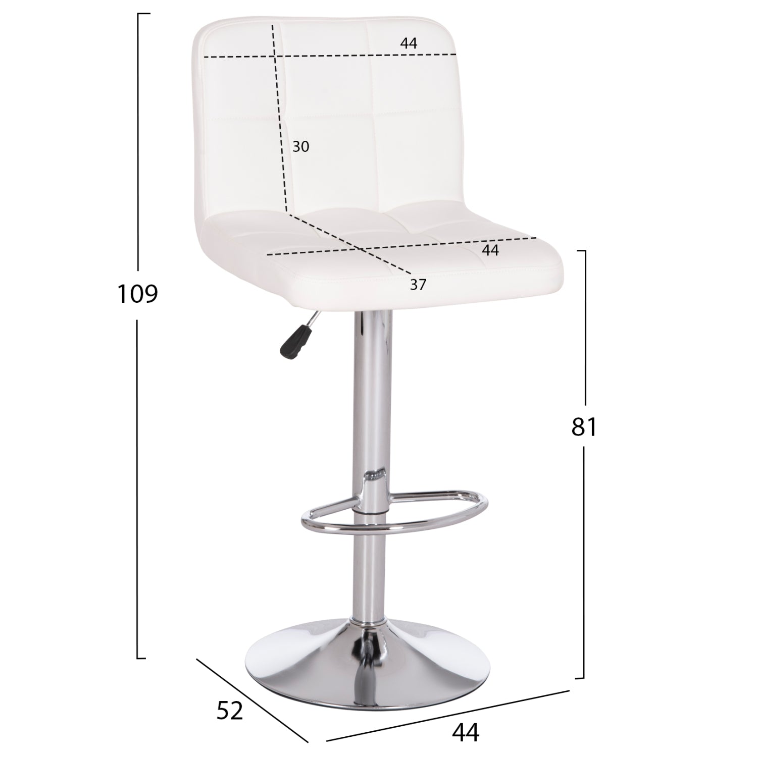 BAR STOOL SWIVELING DIANA HM202.22 WHITE PU--CHROMED METAL 44x52x109Hcm.