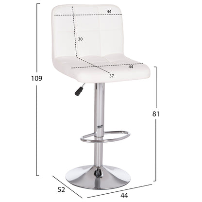 BAR STOOL SWIVELING DIANA HM202.22 WHITE PU--CHROMED METAL 44x52x109Hcm.