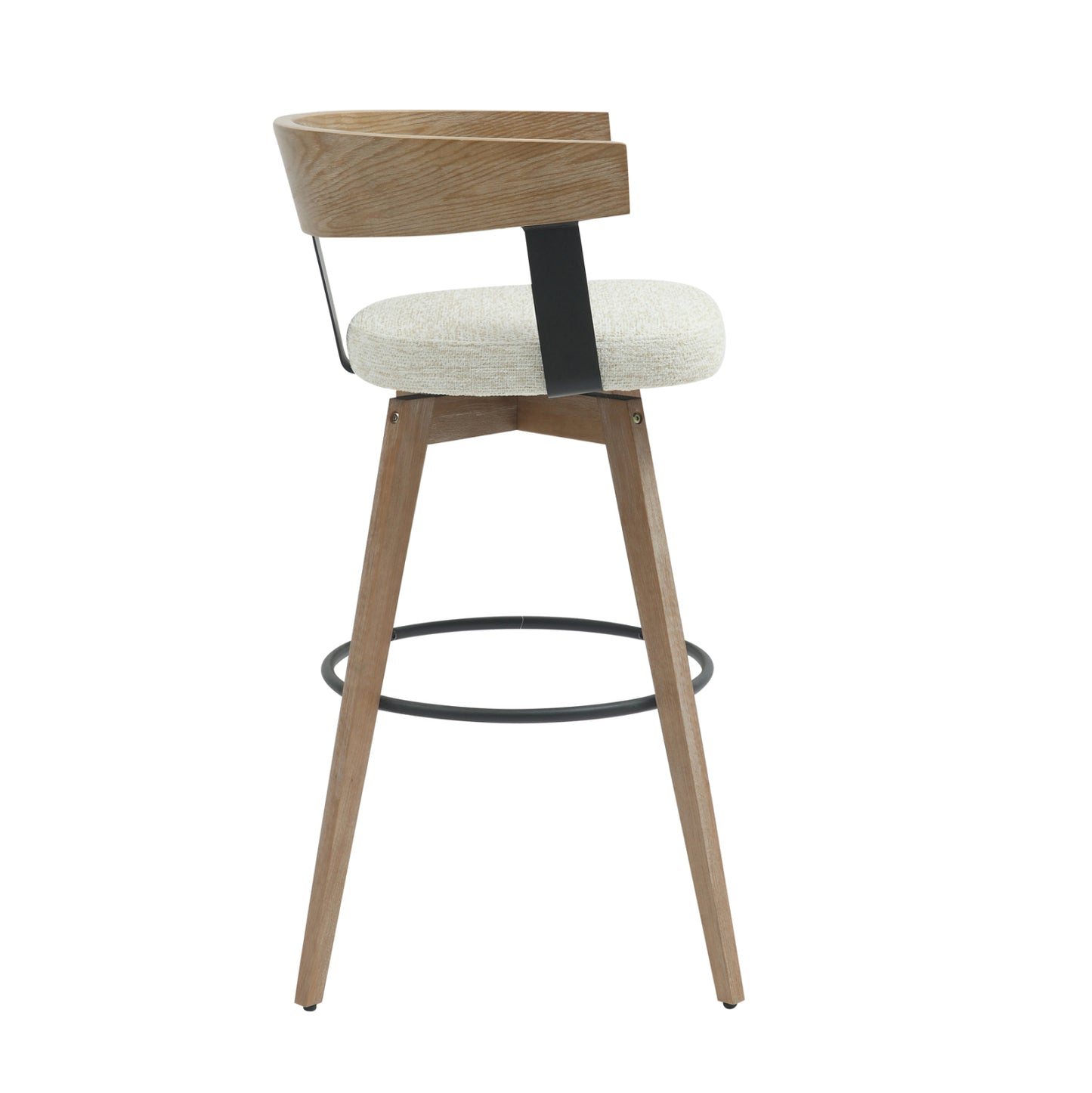 BAR STOOL MEDIUM HEIGHT SWIVEL LANI HM9988.01 BEECH WOOD LEGS-PLYWOOD BACK-ECRU FABRIC SEAT 55x55x97Hcm.