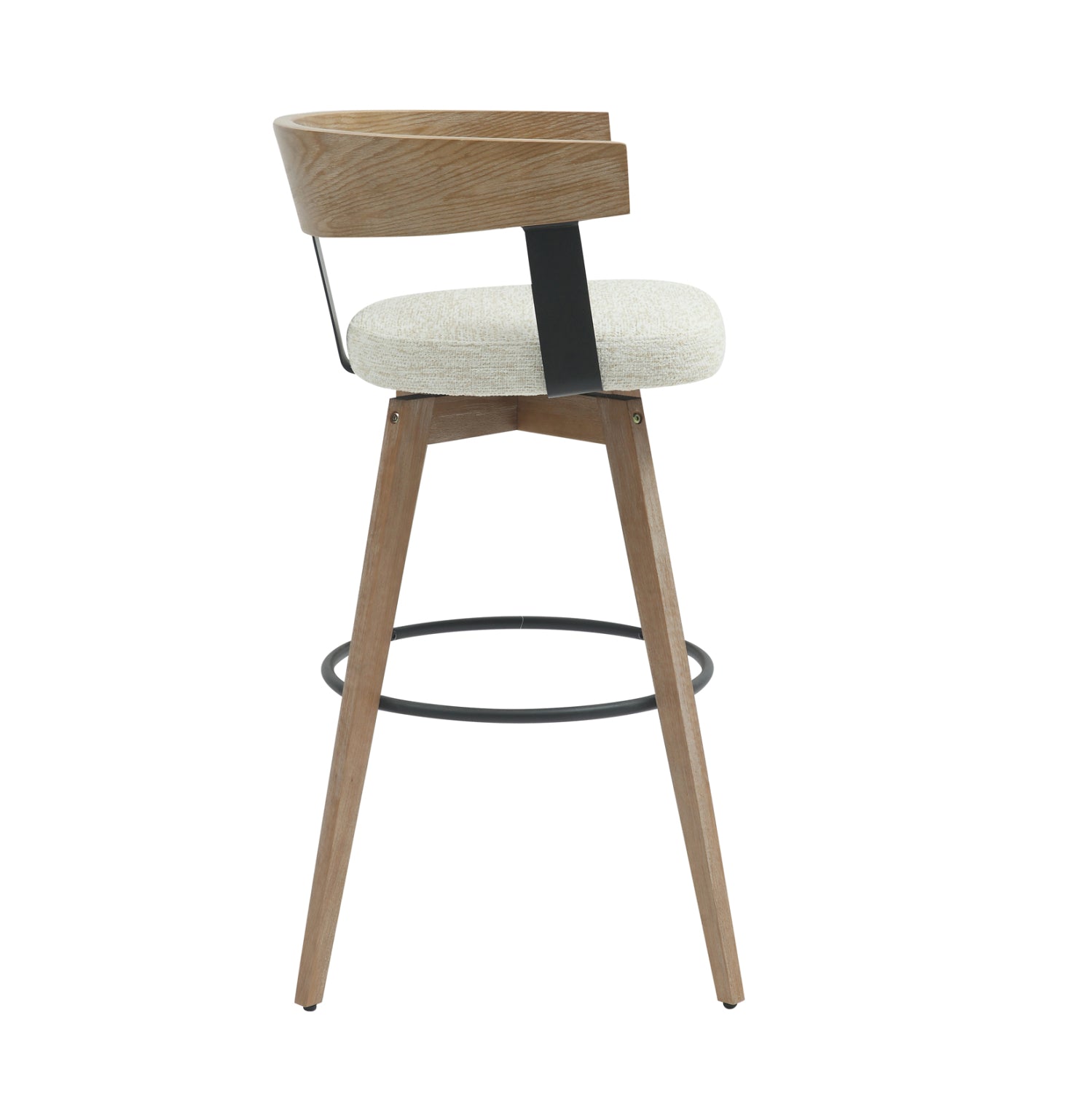 BAR STOOL MEDIUM HEIGHT SWIVEL LANI HM9988.01 BEECH WOOD LEGS-PLYWOOD BACK-ECRU FABRIC SEAT 55x55x97Hcm.