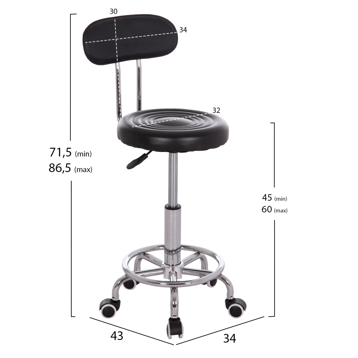 OFFICE DESIGNER'S SWIVEL STOOL IRIS HM211.21 BLACK PU 34x43x86.5Hcm.